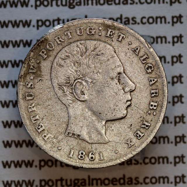 Portugal 100 réis 1861 silver — (F+/VF‑) — wavy‑hair bust — Obverse — Ref. MQ.4D.AG.P5.03.05.B4