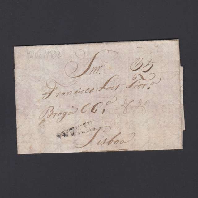 Carta Pré-Filatélica circulada de Coimbra para Lisboa datada de 10-02-1832