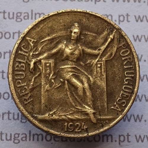 50 Centavos 1924 Bronze-Alumínio, $50 centavos 1924 Alumínio-Bronze Republica Portuguesa, (MBC+), World Coins Portugal  KM 575