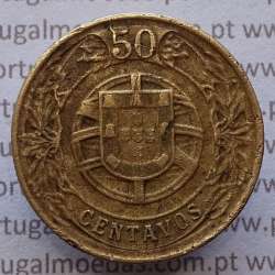 50 Centavos 1924 Bronze-Alumínio, $50 centavos 1924 Alumínio-Bronze Republica Portuguesa, (MBC+), World Coins Portugal  KM 575