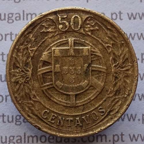 50 Centavos 1924 Bronze-Alumínio, $50 centavos 1924 Alumínio-Bronze Republica Portuguesa, (MBC+), World Coins Portugal  KM 575