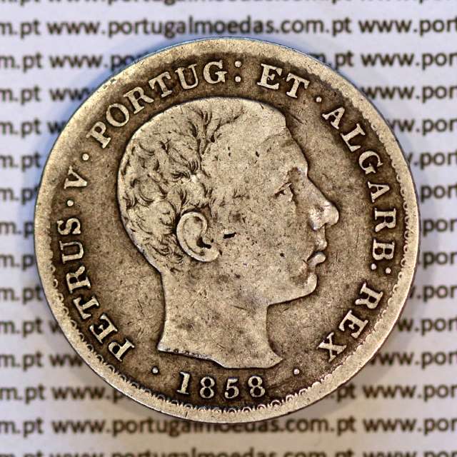 Portugal 500 réis 1858 silver – (VF) – Obverse – Ref. MQ.4D.AG.P5.08.02.B4