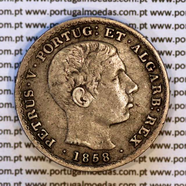 Portugal 500 réis 1858 silver – (VF+) – Obverse (brightness variation 1) – Ref. MQ.4D.AG.P5.08.02.A5