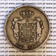 Moeda 500 réis 1858 prata Portugal D. Pedro V busto cabelos ondulados numismática KM498