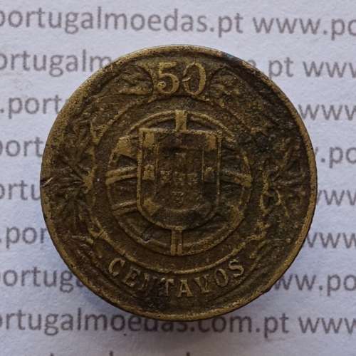50 Centavos 1924 Bronze-Alumínio, $50 centavos 1924 Alumínio-Bronze Republica Portuguesa, (MBC), World Coins Portugal  KM 575