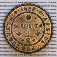 1/2 Macuta 1858 cobre – (Bela+) – Reverso (variação de brilho 1) – Ref. MQ.4D.AG.P5.AG.01.01.A2