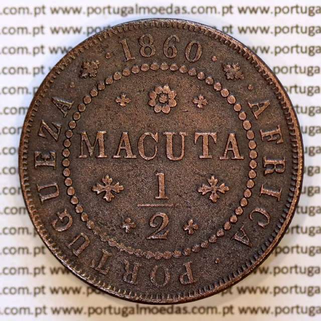 Portugal Angola 1/2 Macuta 1860 copper (VF) — Reverse — Ref. MQ.4D.AG.P5.AG.01.02.B3