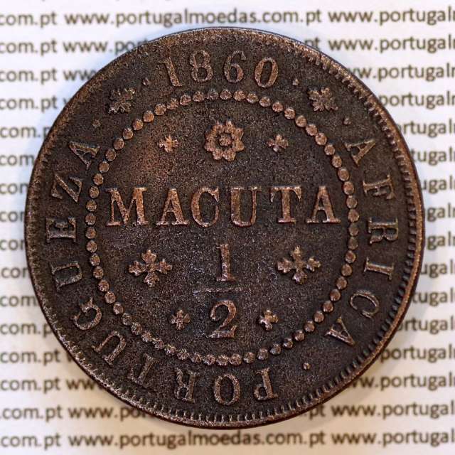 Portugal Angola 1/2 Macuta 1860 copper (VF) — Reverse — Ref. MQ.4D.AG.P5.AG.01.02.B4