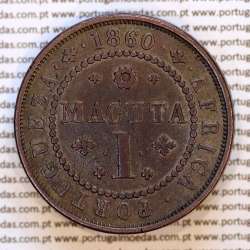 Portugal Angola 1 Macuta 1860 copper (VF) — Reverse — brightness variation 2 — Ref. MQ.4D.AG.P5.AG.02.01.B2