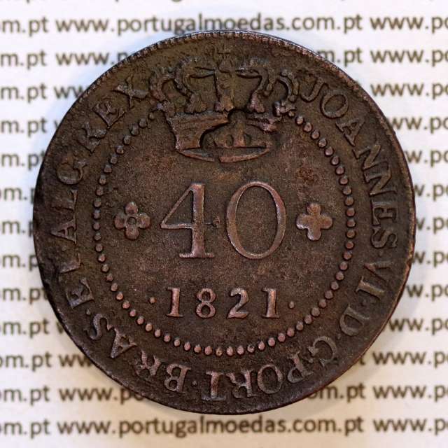40 Réis 1821 cobre — Anverso com carimbo Coroa Pequena — variação de brilho 1 — Ref.MQ.4D.AG.P5.ST.10.05.A5