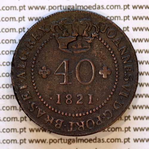 40 Réis 1821 copper — Obverse with Small Crown countermark — brightness variation 2 — Ref. MQ.4D.AG.P5.ST.10.05.A5
