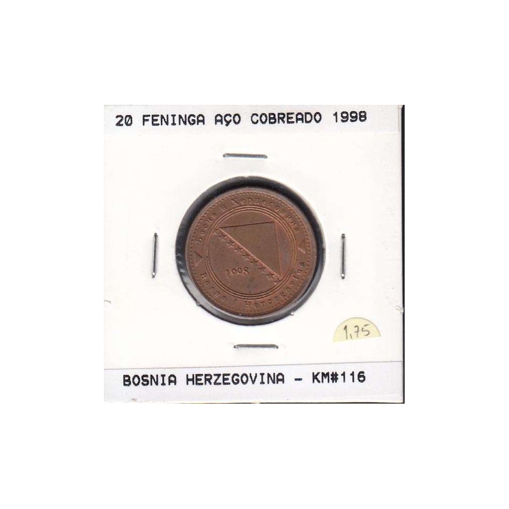 Bósnia e Herzegovina 20 Feninga 1998 Aço-Cobreado, World Coins Bosnia and Herzegovina KM 116
