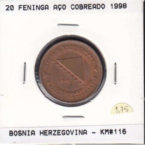 Bósnia e Herzegovina 20 Feninga 1998 Aço-Cobreado, World Coins Bosnia and Herzegovina KM 116