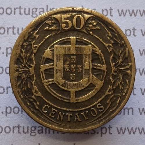 50 Centavos 1924 Bronze-Alumínio, $50 centavos 1924 Alumínio-Bronze Republica Portuguesa, (MBC), World Coins Portugal  KM 575