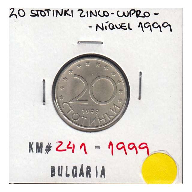 Bulgária 20 Stotinki 1999 Zinco Cupro-níquel, World Coins Bulgária KM 241