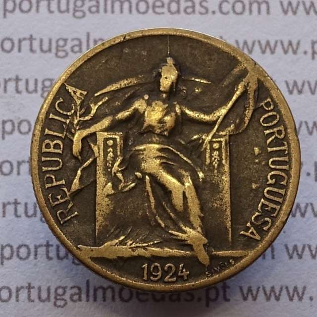 50 Centavos 1924 Bronze-Alumínio, $50 centavos 1924 Alumínio-Bronze Republica Portuguesa, (MBC), World Coins Portugal  KM 575