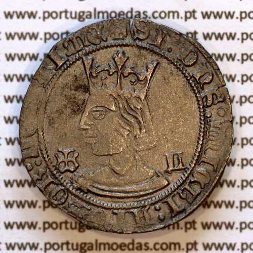 Tornês de Busto D. Fernando I 1367–1383 bolhão — variante cruz em forma de âncora — anverso — variação de brilho 1