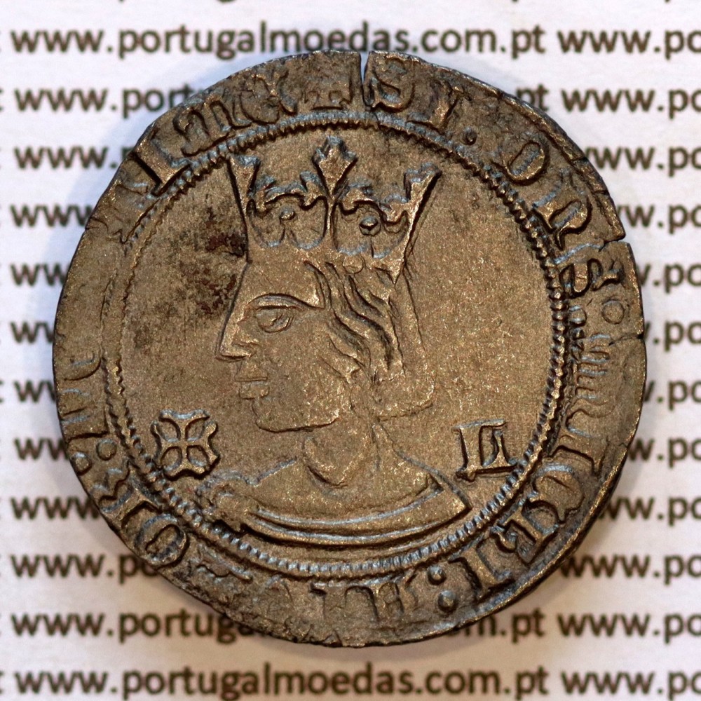Tornês de Busto D. Fernando I 1367–1383 bolhão — variante cruz em forma de âncora — anverso — variação de brilho 1