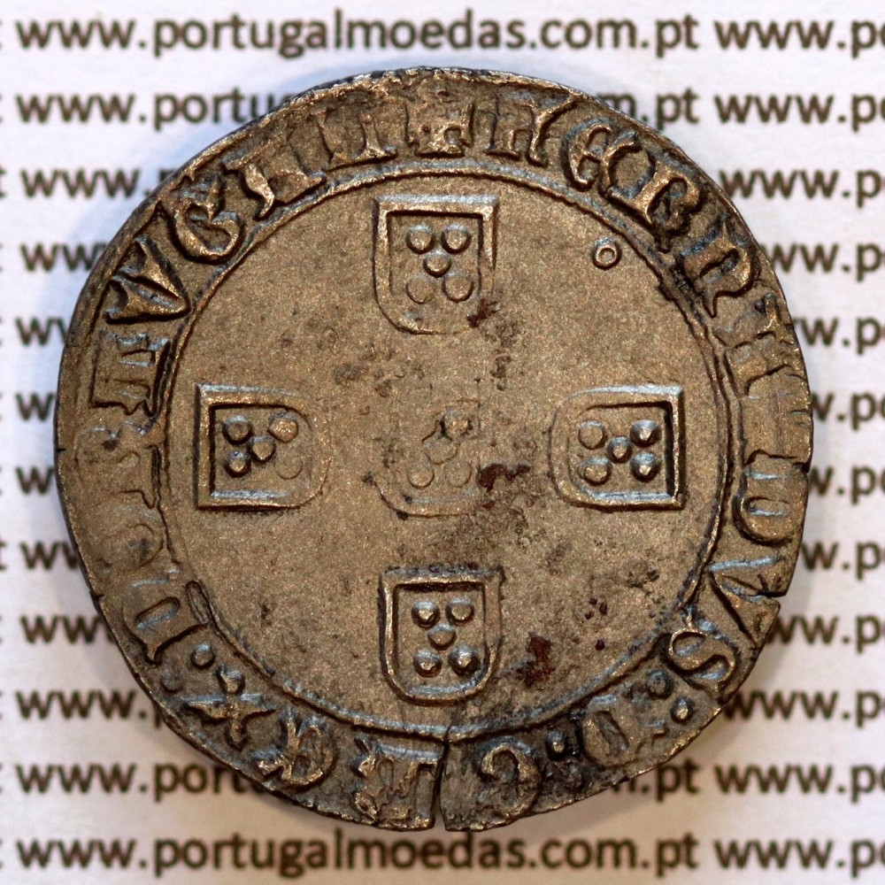 Tornês de Busto D. Fernando I 1367–1383 bolhão — variante cruz em forma de âncora — reverso — variação de brilho 1