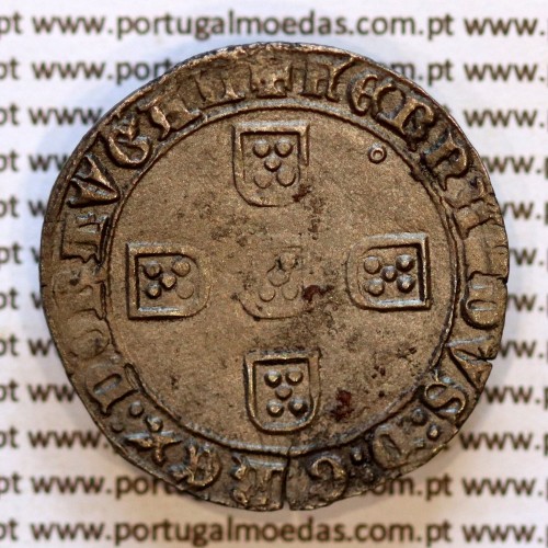 Tornês de Busto D. Fernando I 1367–1383 bolhão — variante cruz em forma de âncora — reverso — variação de brilho 2