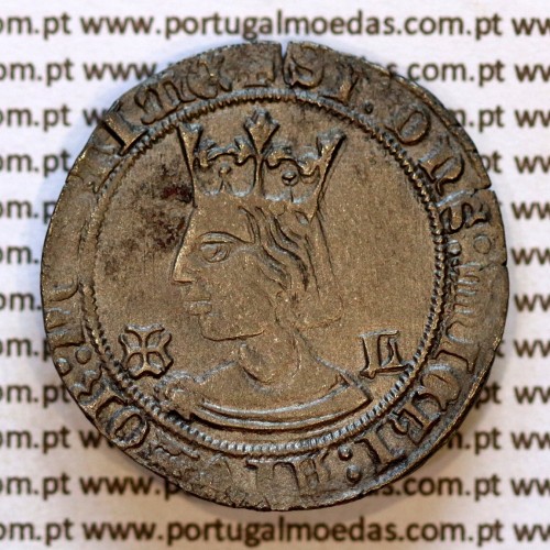 Tornês de Busto D. Fernando I 1367–1383 bolhão — variante cruz em forma de âncora — anverso — variação de brilho 3