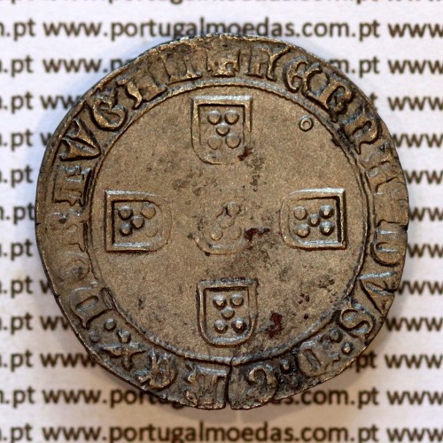 Tornês de Busto D. Fernando I 1367–1383 bolhão — variante cruz em forma de âncora — reverso — variação de brilho 3