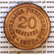 20 Centavos 1933 bronze Guiné – (Bela) – Reverso (variação de brilho 1) – Ref. AG.GU.04.01.A6