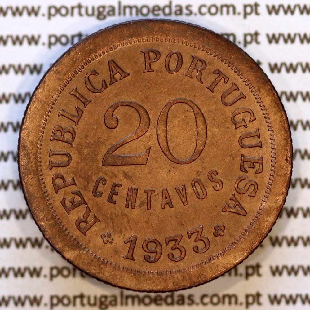 20 Centavos 1933 bronze Guiné – (Bela) – Reverso (variação de brilho 2) – Ref. AG.GU.04.01.A6
