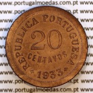 20 Centavos 1933 bronze Guiné – (Bela) – Reverso (variação de brilho 2) – Ref. AG.GU.04.01.A6