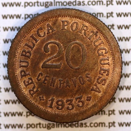 20 Centavos 1933 bronze Guiné – (Bela‑) – Reverso (variação de brilho 1) – Ref. AG.GU.04.01.A8