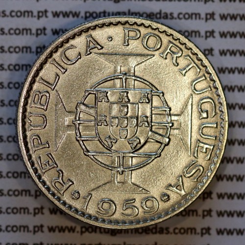 India, 6 Escudos 1959 alpaca, (MBC+) – Reverso (variação de brilho 1) – Ref. AG.IN.18.01.B4
