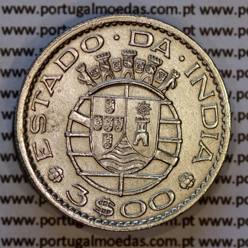 India, 3 Escudos 1959 nickel brass, (VF+) – Obverse (brightness variation 1) – Ref. AG.IN.17.02.B2