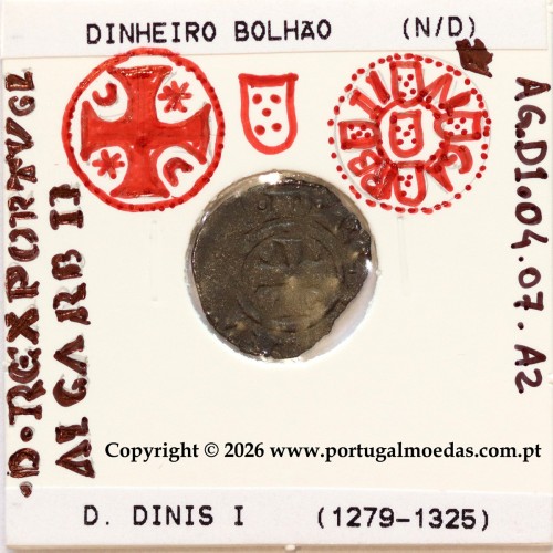 Dinheiro D. Dinis I bolhão – Detalhe iconográfico da cruz pátea e escudetes – Ref. MQ.1D.AG.DI.04.07.A2