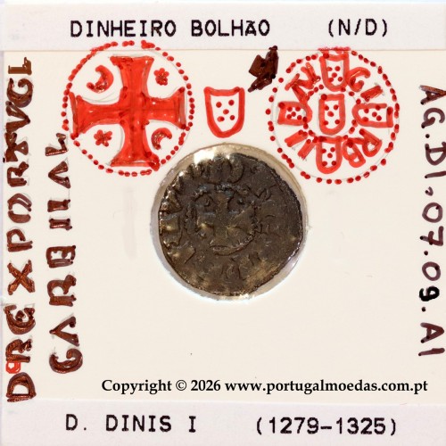 Dinheiro em bolhão D. Dinis I — Detalhe iconográfico (incografia) — Ref. MQ.1D.AG.DI.07.09.A1