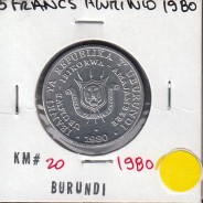 MOEDA DE 5 FRANCS ALUMÍNIO 1980 - BURUNDI - KRAUSE WORLD COINS BURUNDI KM 20