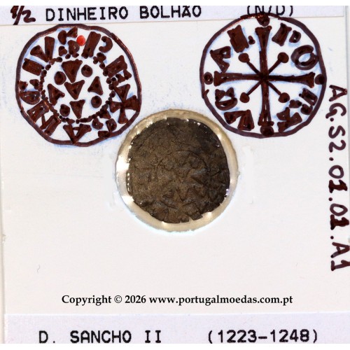 Mealha (½ Dinheiro) em bolhão de D. Sancho II (1223–1248) – Incografia (Detalhe) – Ref. MQ.1D.AG.S2.01.01.A1-IC1