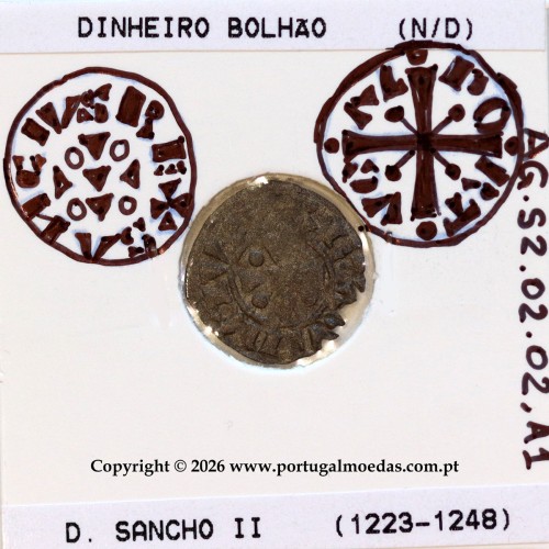 Dinheiro em bolhão de D. Sancho II (1223–1248) – Incografia (Detalhe) – Ref. MQ.1D.AG.S2.02.02.A1-IC1