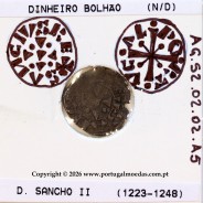 Dinheiro em bolhão de D. Sancho II (1223–1248) — • REX SANCIVS / PORTVGAL — Detalhe de incografia — Ref. MQ.1D.AG.S2.02.02.A5