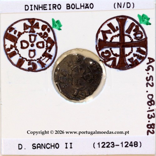 Portugal, Dinheiro em bolhão de D. Sancho II (1223–1248) – Incografia – Ref. MQ.1D.AG.S2.08.13.B2