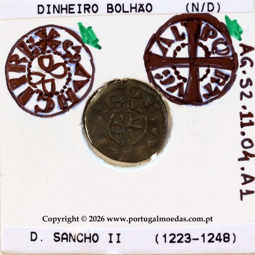 Portugal D. Sancho II (1223–1248) billon dinheiro – Iconography – Ref. MQ.1D.AG.S2.11.04.A1-A3