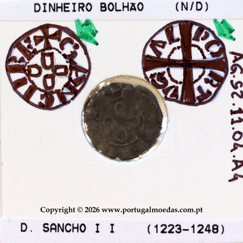 Dinheiro em bolhão de D. Sancho II (1223–1248) – Incografia (Detalhe) – Ref. MQ.1D.AG.S2.11.04.A4-F3