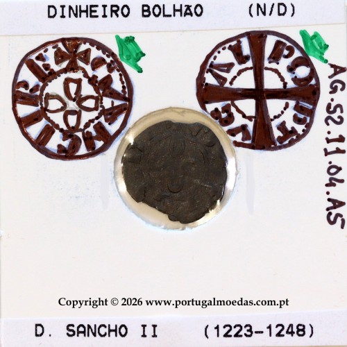 Dinheiro em bolhão de D. Sancho II (1223–1248) – Incografia (Detalhe) – Ref. MQ.1D.AG.S2.11.04.A5-F3