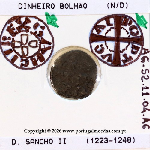 Dinheiro em bolhão de D. Sancho II (1223–1248) – Incografia (Detalhe) – Ref. MQ.1D.AG.S2.11.04.A6-F3