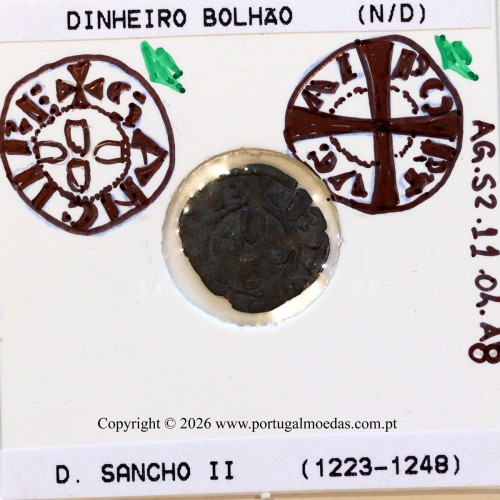 Dinheiro em bolhão de D. Sancho II (1223–1248) – Incografia (Detalhe) – Ref. MQ.1D.AG.S2.11.04.A8-F3