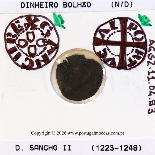 Dinheiro em bolhão de D. Sancho II (1223–1248) – Incografia (Detalhe) – Ref. MQ.1D.AG.S2.11.04.B3-F3