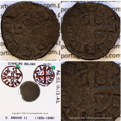 Dinheiro em bolhão de D. Sancho II (1223–1248) – Detalhes – Ref. MQ.1D.AG.S2.11.13.A1