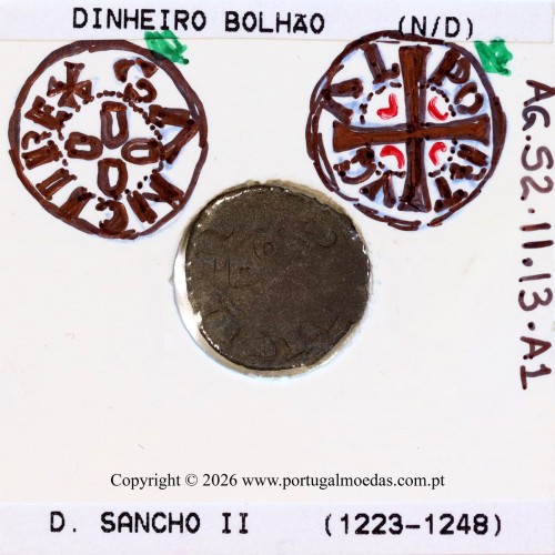 Dinheiro em bolhão de D. Sancho II (1223–1248) – Incografia – Ref. MQ.1D.AG.S2.11.13.A1