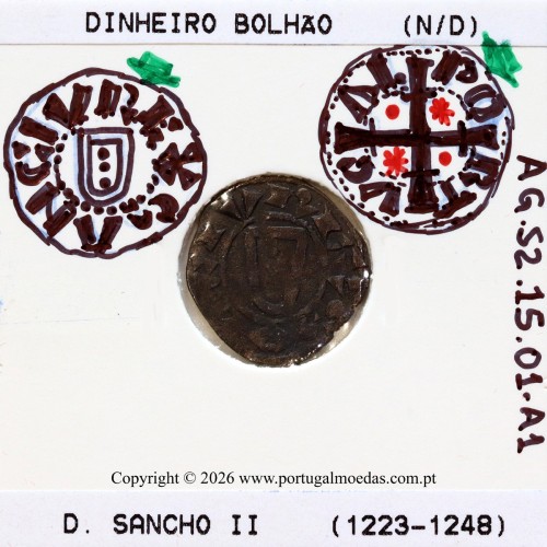 Dinheiro em bolhão de D. Sancho II (1223–1248) – Incografia – Ref. MQ.1D.AG.S2.15.01.A1