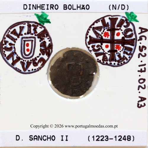 Dinheiro em bolhão de D. Sancho II (1223–1248) – Incografia – Ref. MQ.1D.AG.S2.17.02.A3