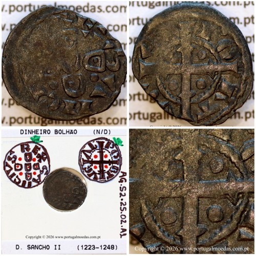 Dinheiro em bolhão de D. Sancho II (1223–1248) – Detalhe conjunto – Ref. MQ.1D.AG.S2.25.02.A1